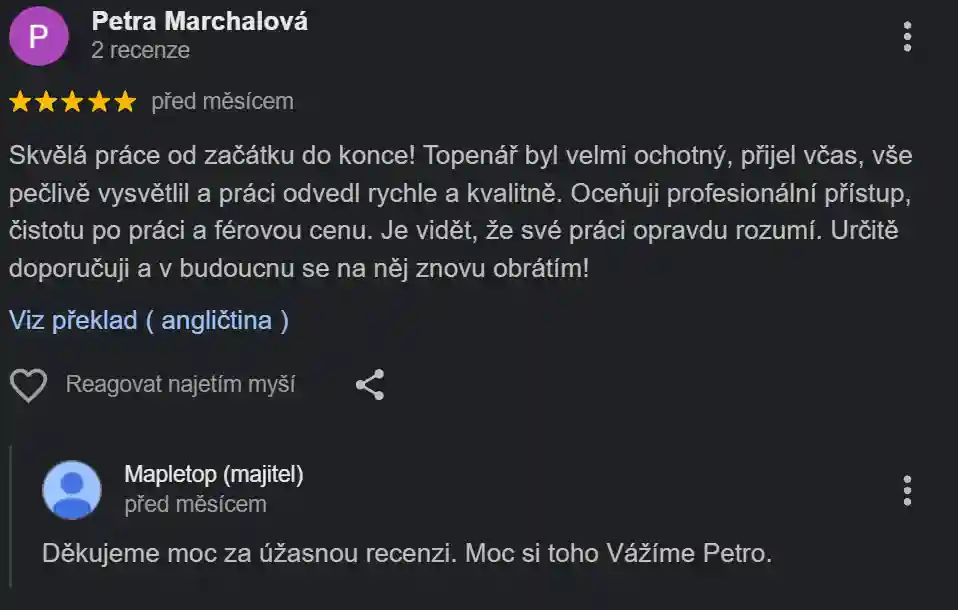 Recenze od Petry Marchalové na Metodu TEPLO-3 Mapletop